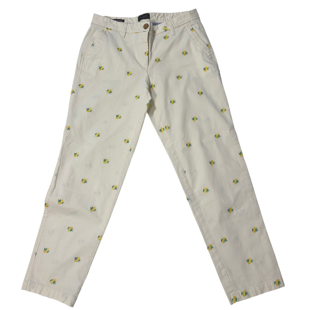 Talbots Modern Relaxed Chino Pants Womens 2P Cream Embroidered Lemon Fruit Print